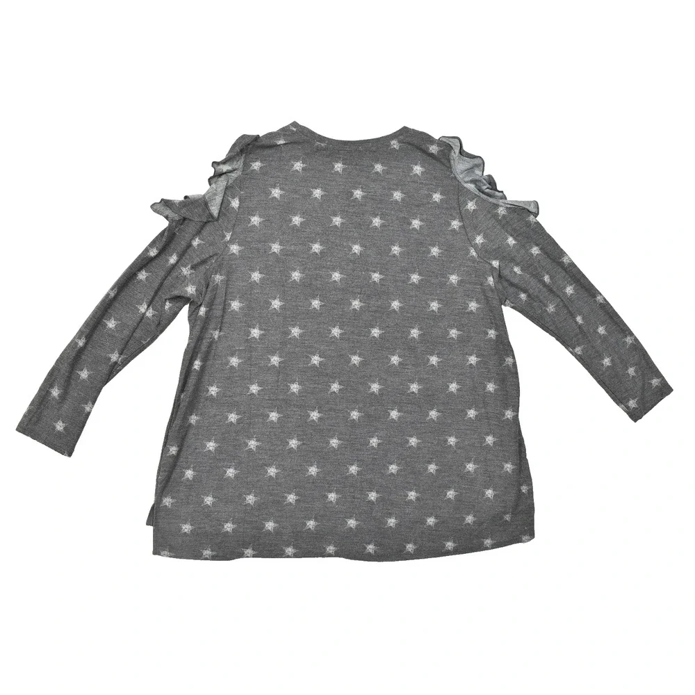 Lane Bryant Womens 22/24 Gray Star Print Cold Shoulder Ruffle Sleeve Top